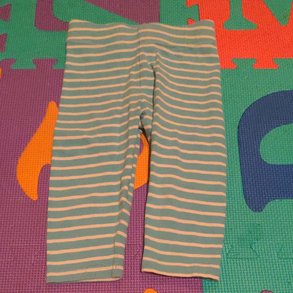 Mini Boden Teal and Cream Striped Cropped Leggings
